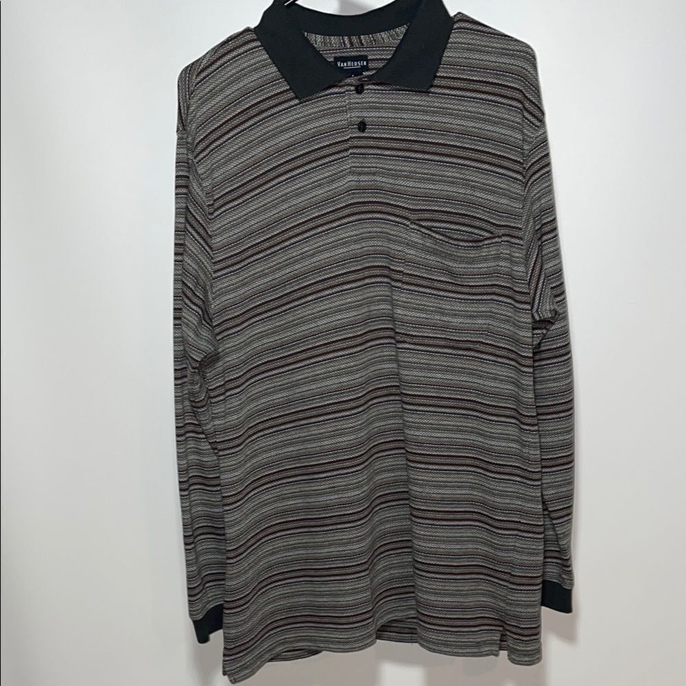 Van Heusen Black and Gray Striped Polo Shirt